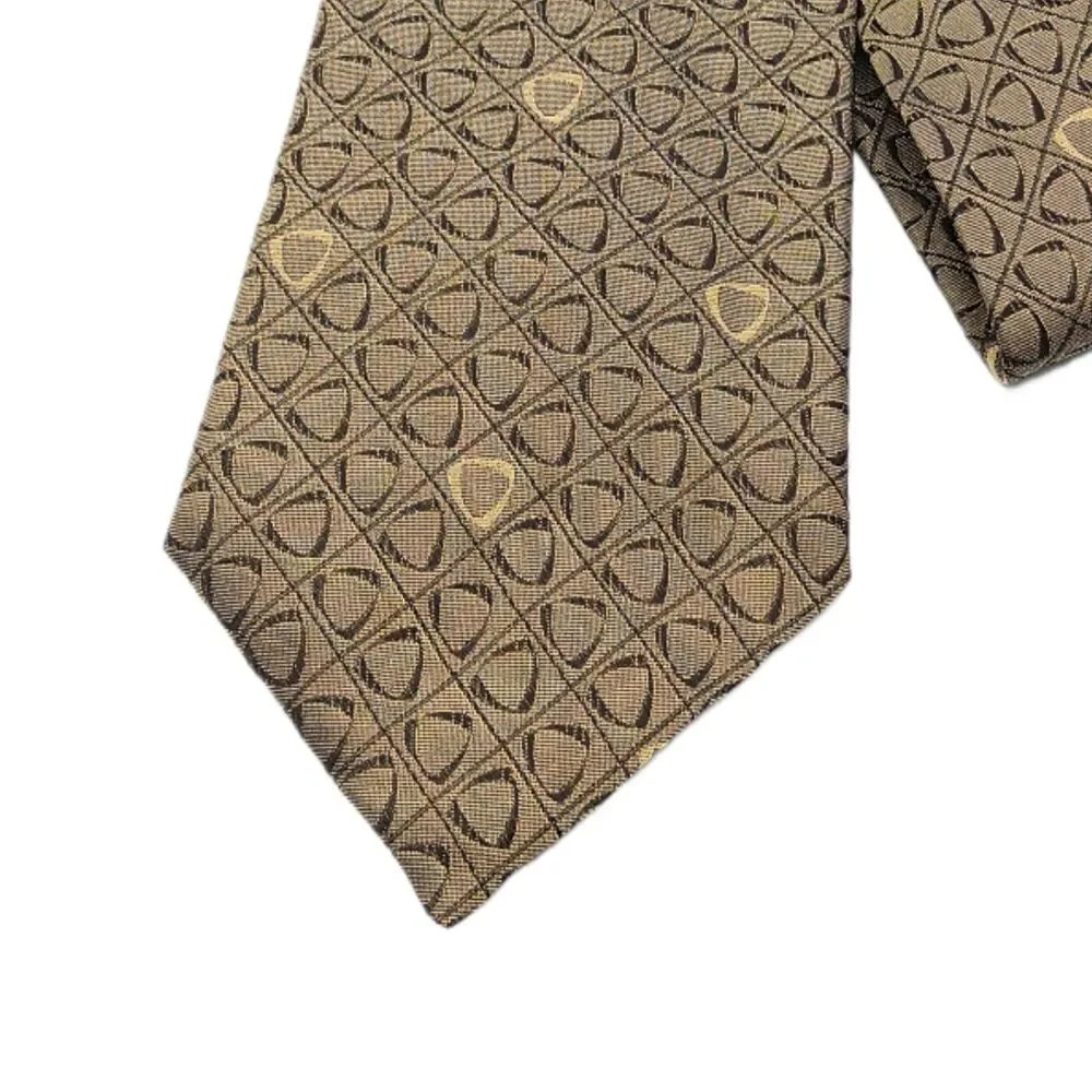 Claiborne Silk Tie Mens 59.5” Olive Green Black Geometric Designer Wide New